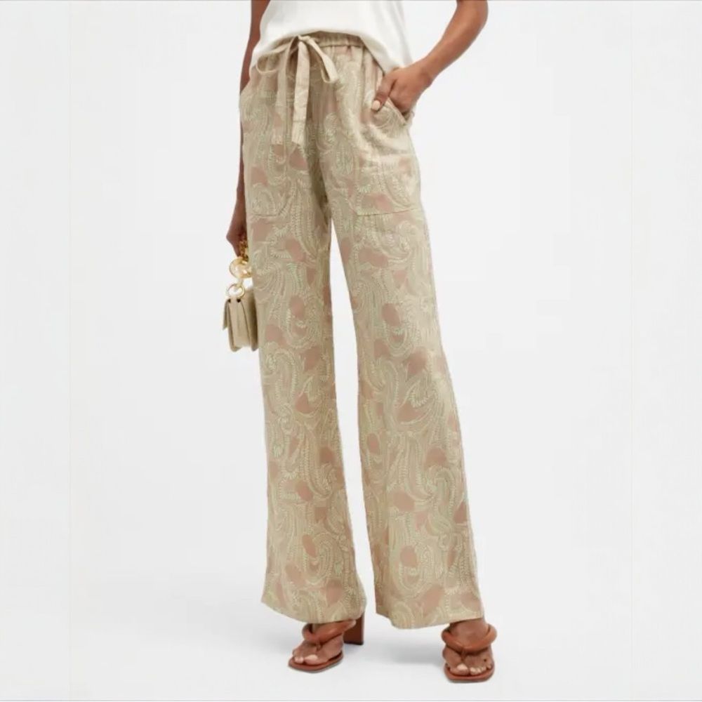 A.L.C. Nalia Linen Wide Leg Pants Sirocco Green Ash Sz Small Paisley Luxe Resort
